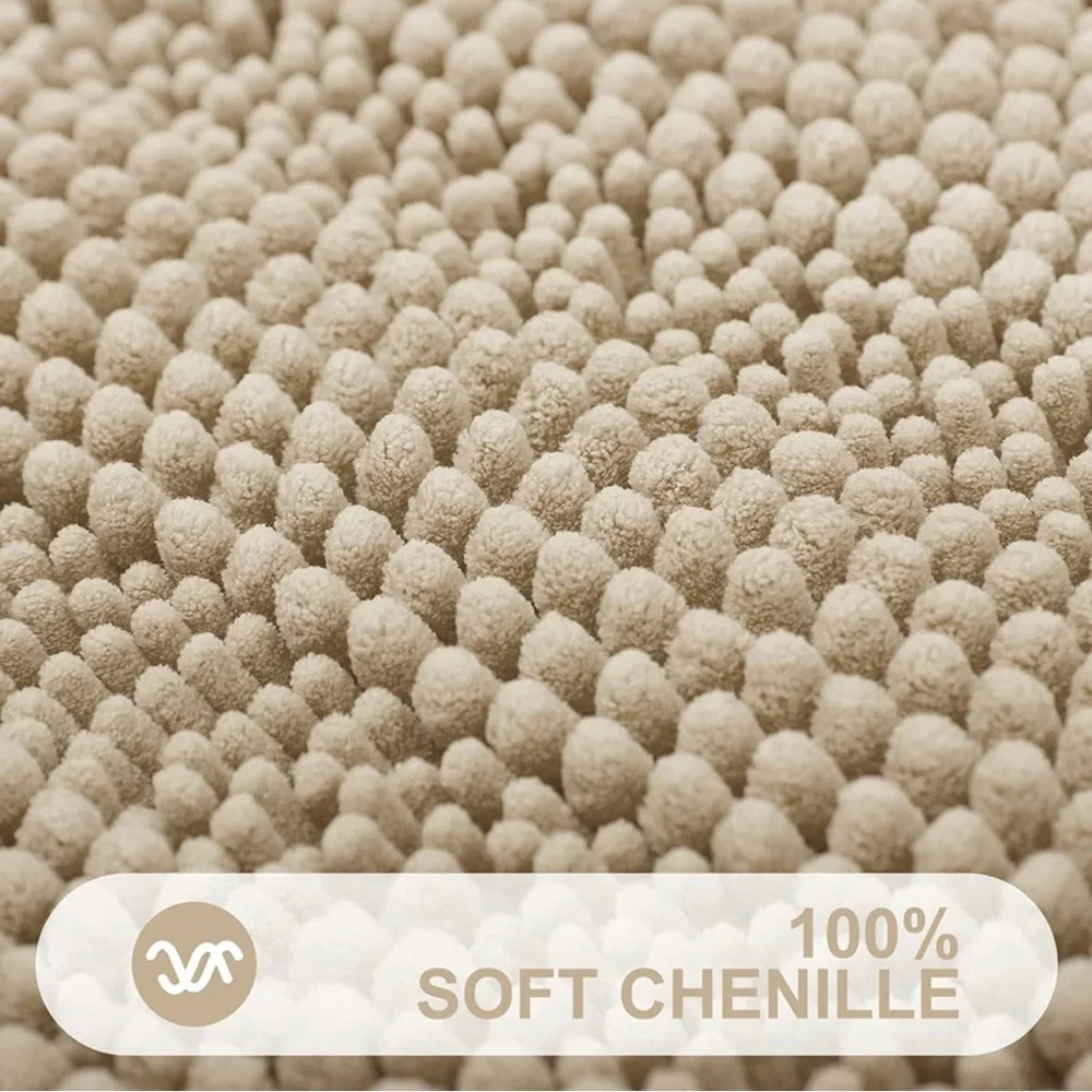 Grandaily Chenille Striped Bathroom Rug/ Mat, 24x60, Beige